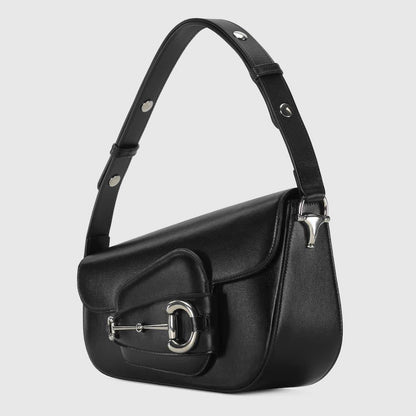 GUCCI – Horsebit 1955 Monogrammed Small Women Shoulder Bag (Black)