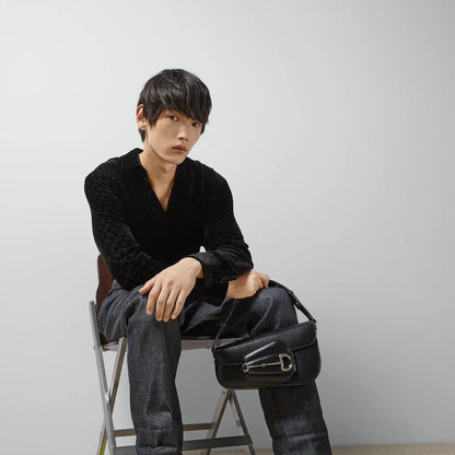 GUCCI – Horsebit 1955 Monogrammed Small Women Shoulder Bag (Black)