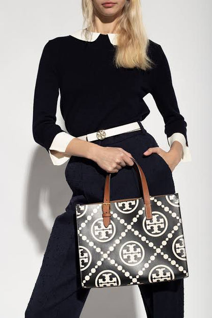 Tory Burch Mini T Monogram Tote – Women Bag (Premium Leather Edition) (Black)