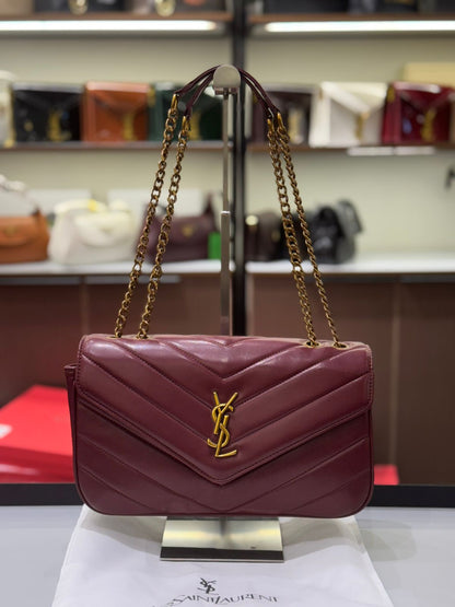 Saint Laurent Loulou Chain Bag – Women Bag in Soft Lambskin (Chevron Quilted Design) (Red)