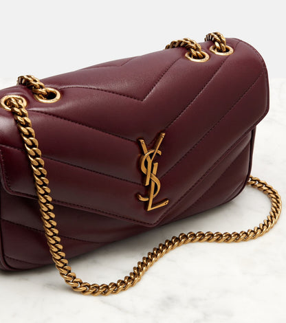 Saint Laurent Loulou Chain Bag – Women Bag in Soft Lambskin (Chevron Quilted Design) (Red)
