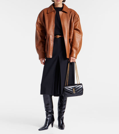 Saint Laurent Loulou Chain Bag – Women Bag in Soft Lambskin (Chevron Quilted Design) (Black-Gold))