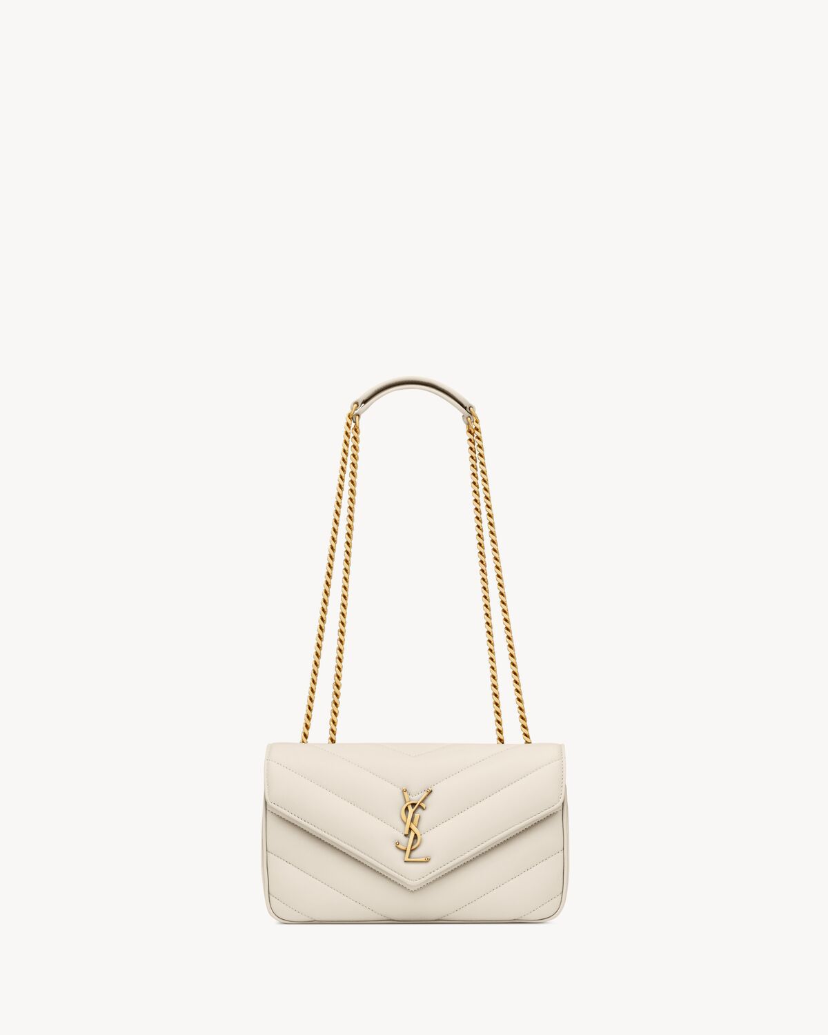 Saint Laurent Loulou Chain Bag – Women Bag in Soft Lambskin (Chevron Quilted Design) (White)