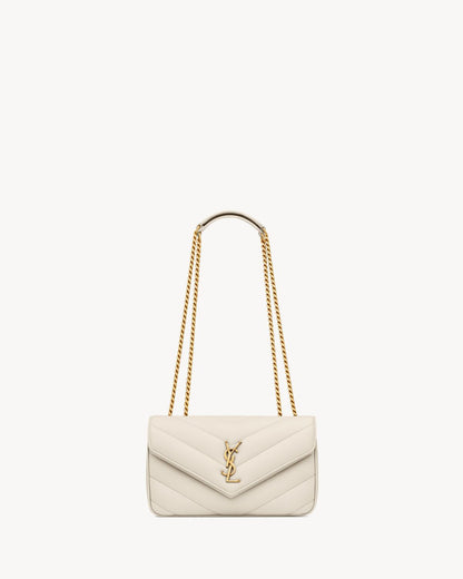 Saint Laurent Loulou Chain Bag – Women Bag in Soft Lambskin (Chevron Quilted Design) (White)