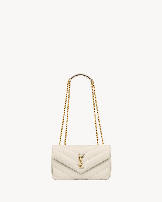 Saint Laurent Loulou Chain Bag – Women Bag in Soft Lambskin (Chevron Quilted Design) (White)