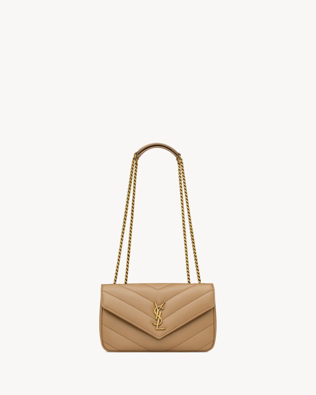 Saint Laurent Loulou Chain Bag – Women Bag in Soft Lambskin (Chevron Quilted Design) (Beige)