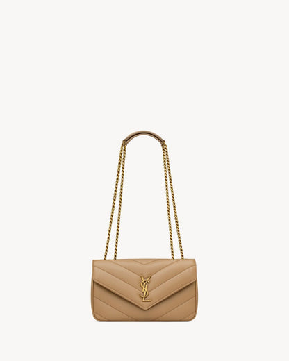 Saint Laurent Loulou Chain Bag – Women Bag in Soft Lambskin (Chevron Quilted Design) (Beige)