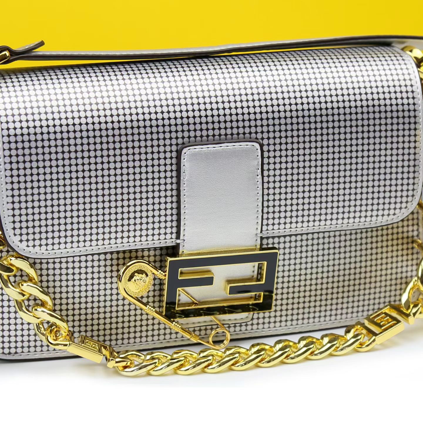 Fendi Women Bag – Premium Leather with Long Chain & Belt (Same as Original) (Silver)