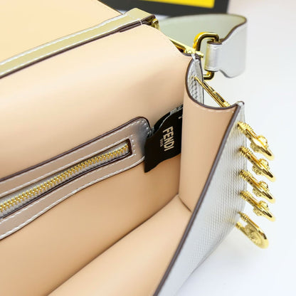 Fendi Women Bag – Premium Leather with Long Chain & Belt (Same as Original) (Silver)