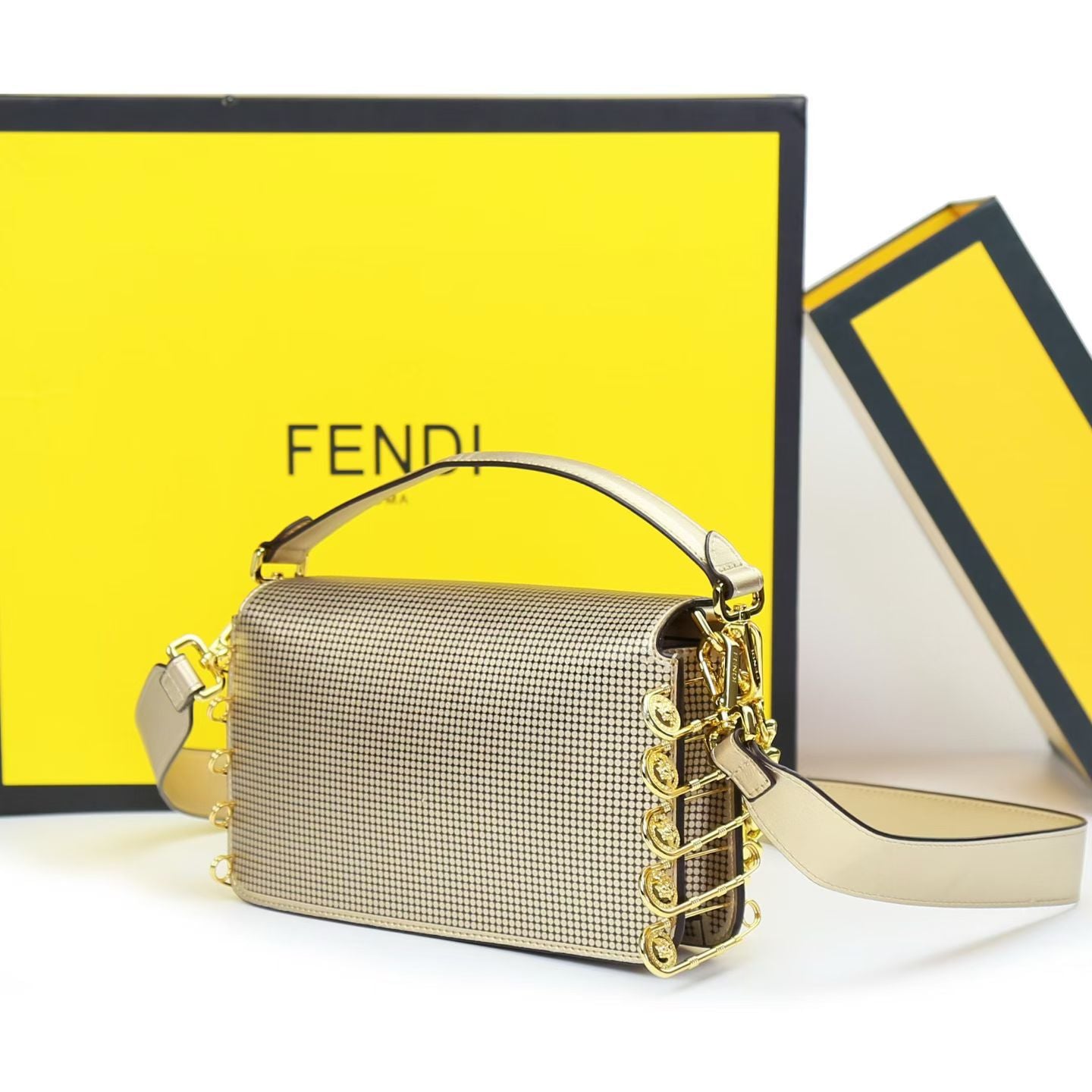 Fendi Women Bag – Premium Leather with Long Chain & Belt (Same as Original) (Gold)