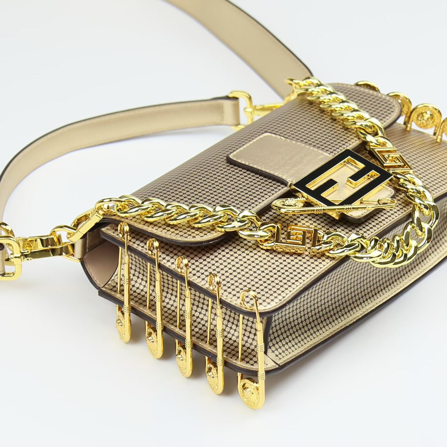 Fendi Women Bag – Premium Leather with Long Chain & Belt (Same as Original) (Gold)