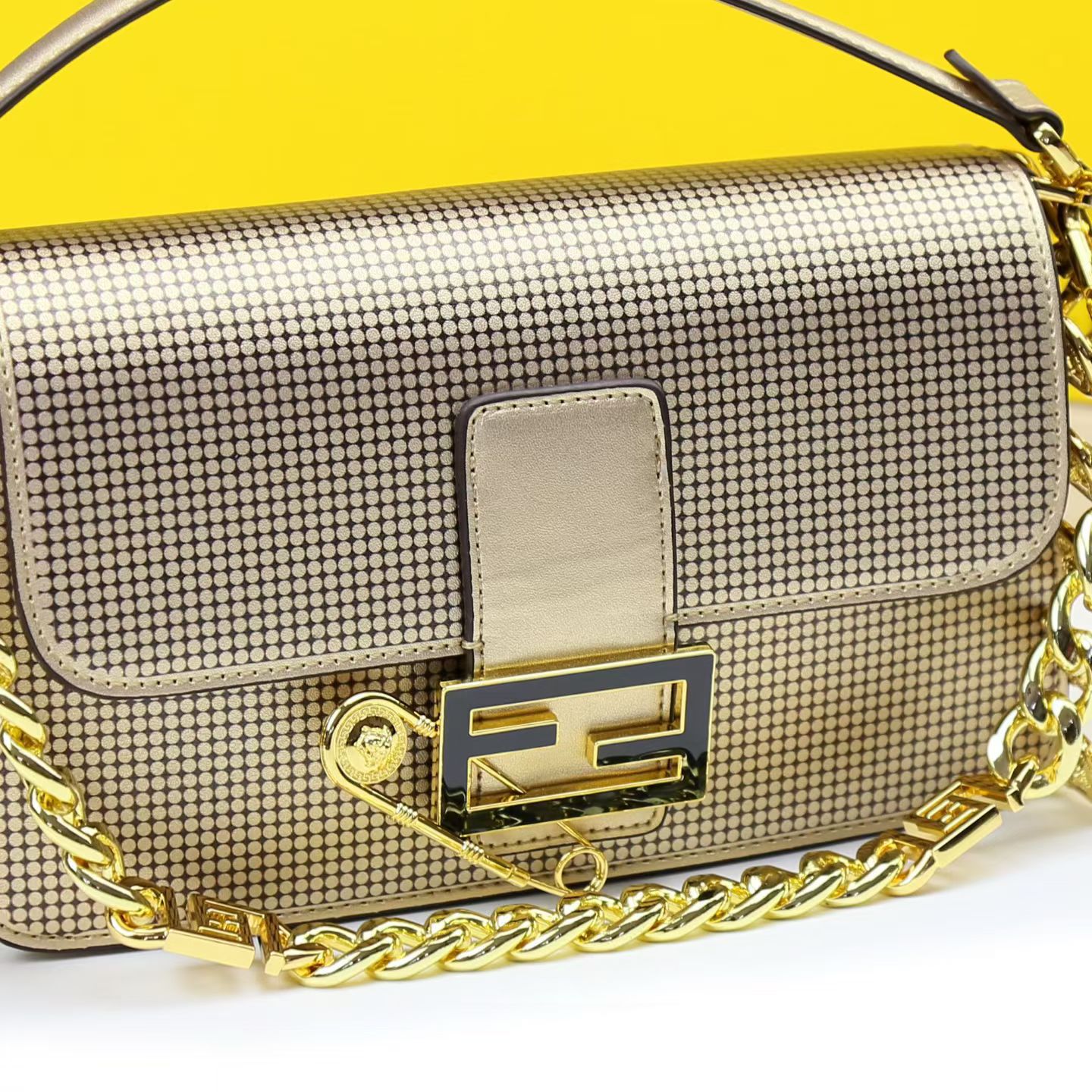 Fendi Women Bag – Premium Leather with Long Chain & Belt (Same as Original) (Gold)