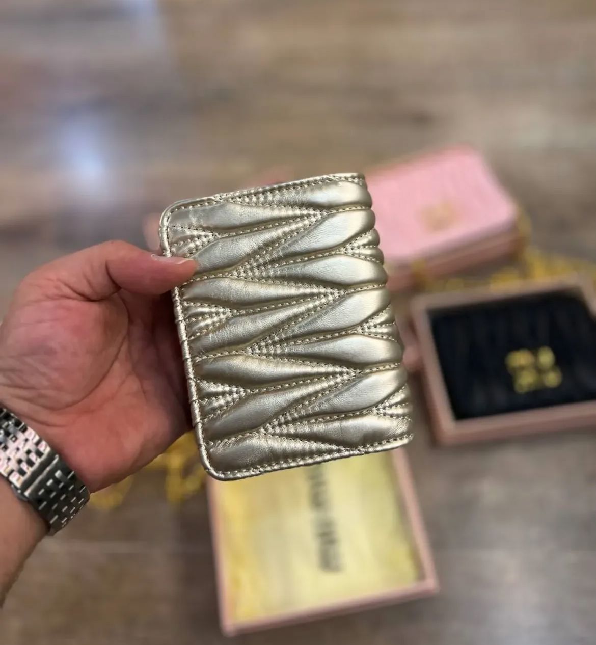 MIU MIU MORGAN – Women Card Case On Chain (Golden Silver Mix)
