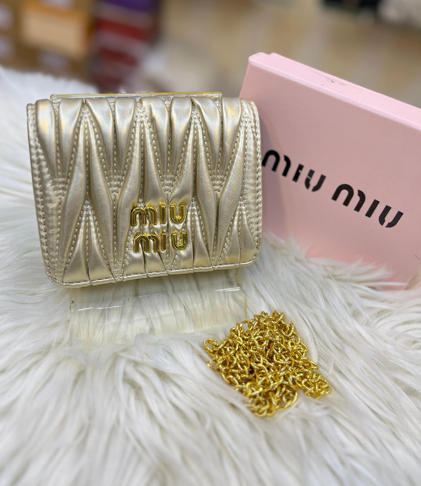 MIU MIU MORGAN – Women Card Case On Chain (Golden Silver Mix)