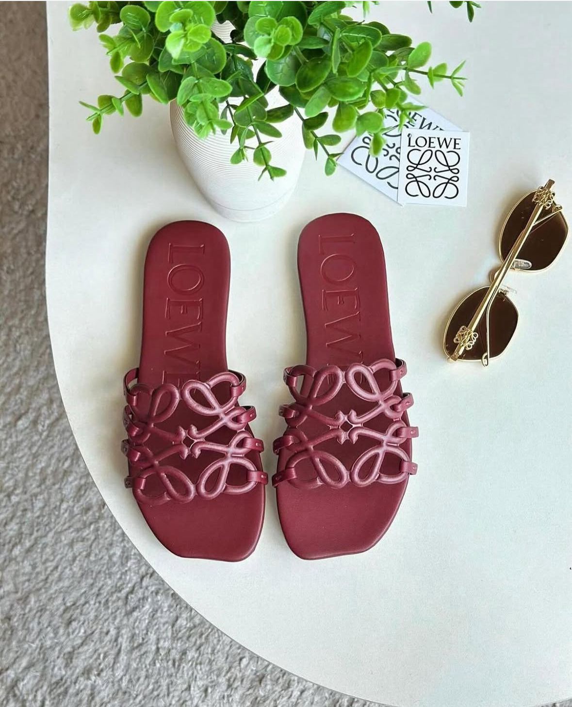 LOEWE PETAL ANAGRAM – Women Slide Sandals (Maroon)