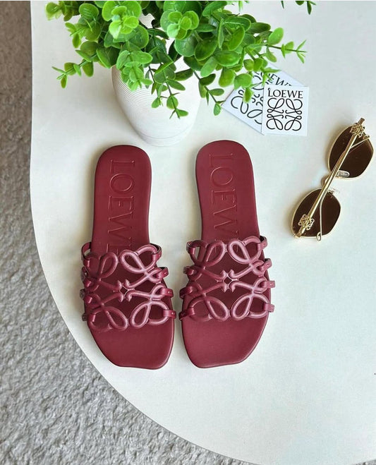 LOEWE PETAL ANAGRAM – Women Slide Sandals (Maroon)