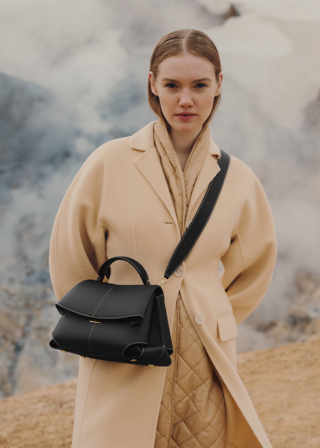 POLÈNE MOKKI – Women Handbag with Long Belt (Black)