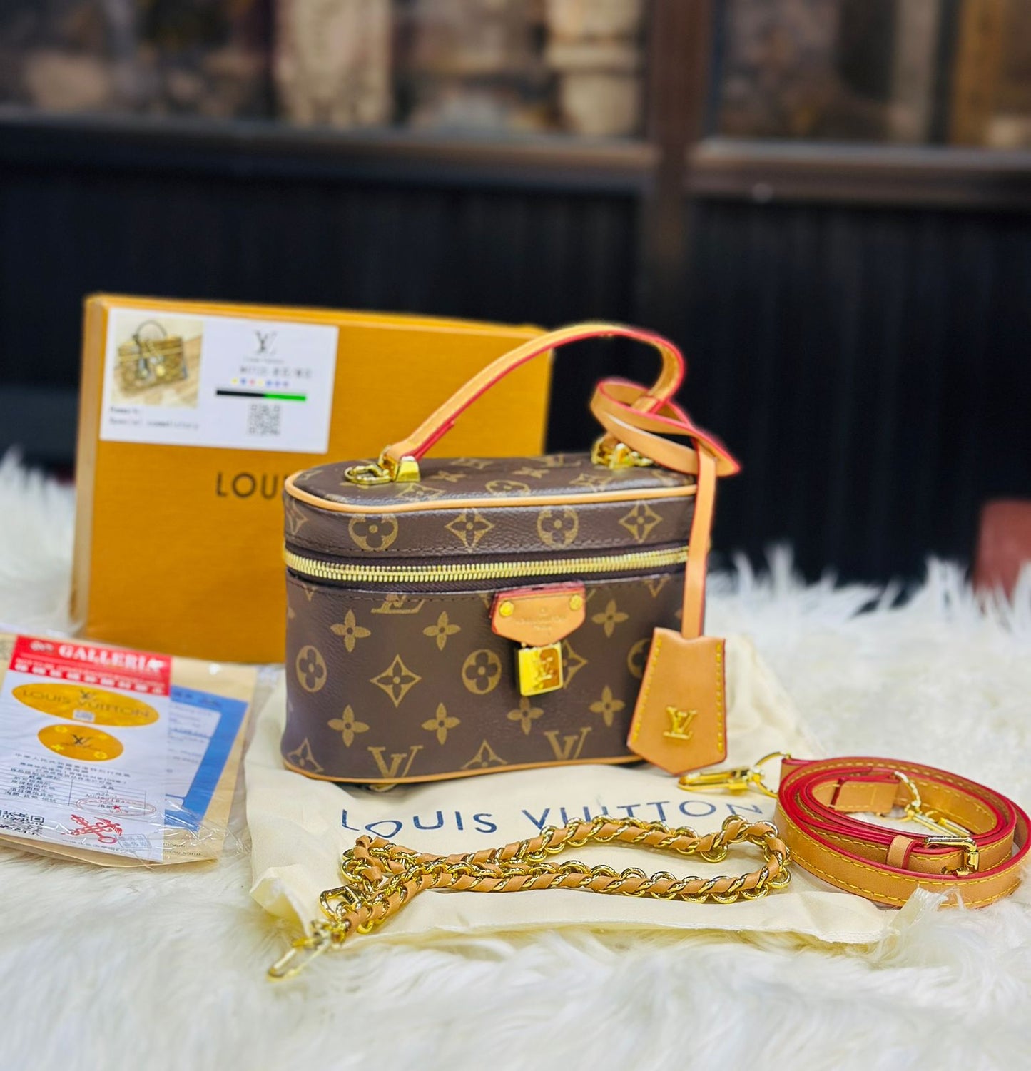 LOUIS VUITTON VANITY PM – Women Monogram Reverse Canvas Bag (Beige Brown)