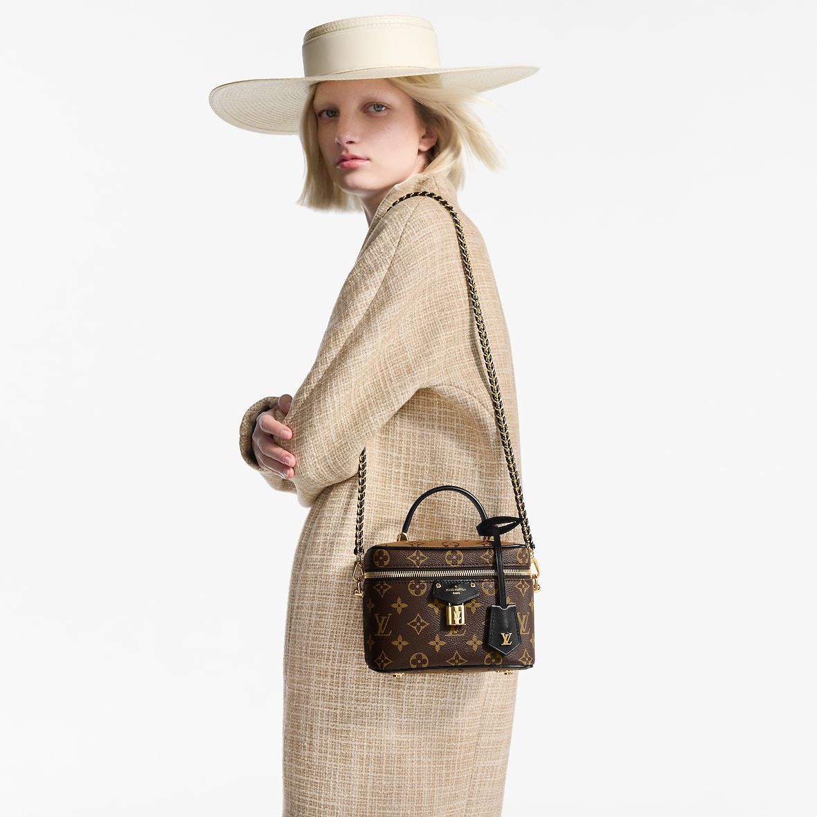 LOUIS VUITTON VANITY PM – Women Monogram Reverse Canvas Bag (Beige Brown)