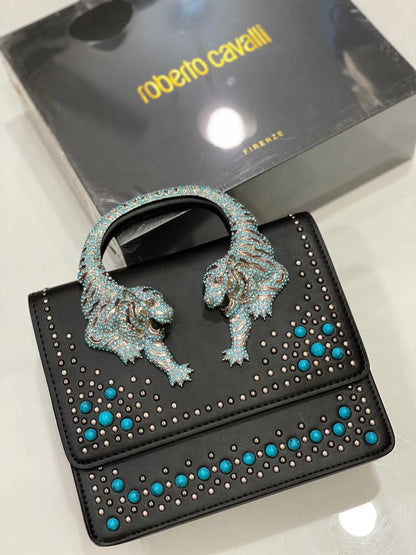 ROBERTO CAVALLI ROAR – Women Crystal Embellished Shoulder Bag (Black)