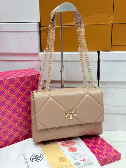 TORY BURCH KIRA DIAMOND QUILT – Women Convertible Shoulder Bag (Brown)