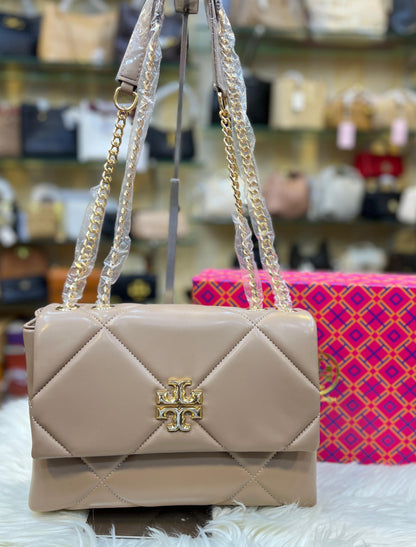 TORY BURCH KIRA DIAMOND QUILT – Women Convertible Shoulder Bag (Brown)