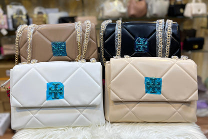 TORY BURCH KIRA DIAMOND QUILT – Women Convertible Shoulder Bag (Cream)