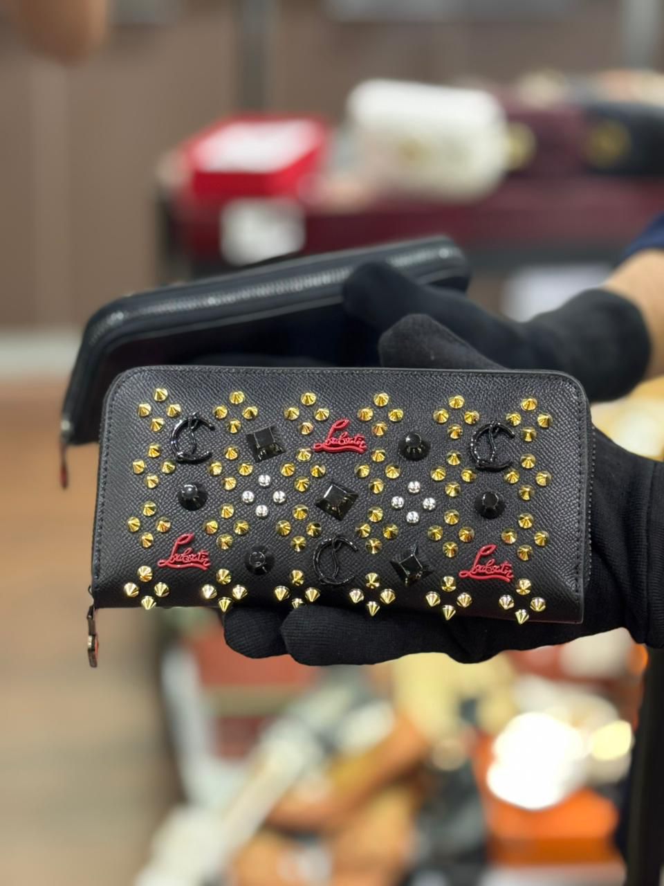 CHRISTIAN LOUBOUTIN PANETTONE – Women Zip-Around Wallet (Golden Black)