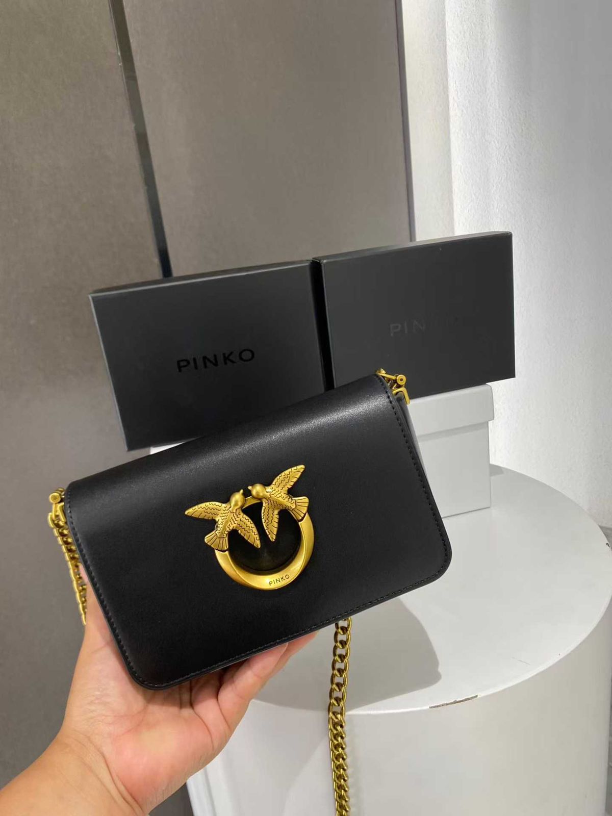 PINKO LOVE CLICK MICRO – Women Bag | Calfskin Silk Leather Shoulder Bag (Black)