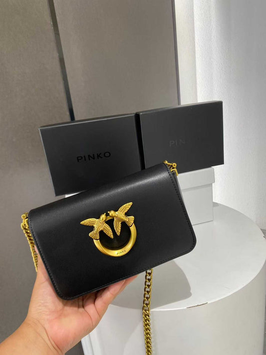 PINKO LOVE CLICK MICRO – Women Bag | Calfskin Silk Leather Shoulder Bag (Black)