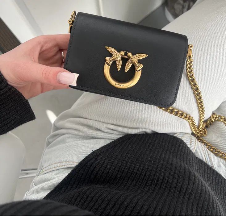 PINKO LOVE CLICK MICRO – Women Bag | Calfskin Silk Leather Shoulder Bag (Black)