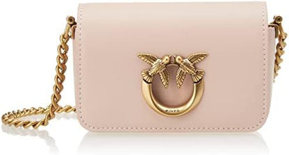 PINKO LOVE CLICK MICRO – Women Bag | Calfskin Silk Leather Shoulder Bag (White/Pink)