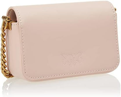 PINKO LOVE CLICK MICRO – Women Bag | Calfskin Silk Leather Shoulder Bag (White/Pink)