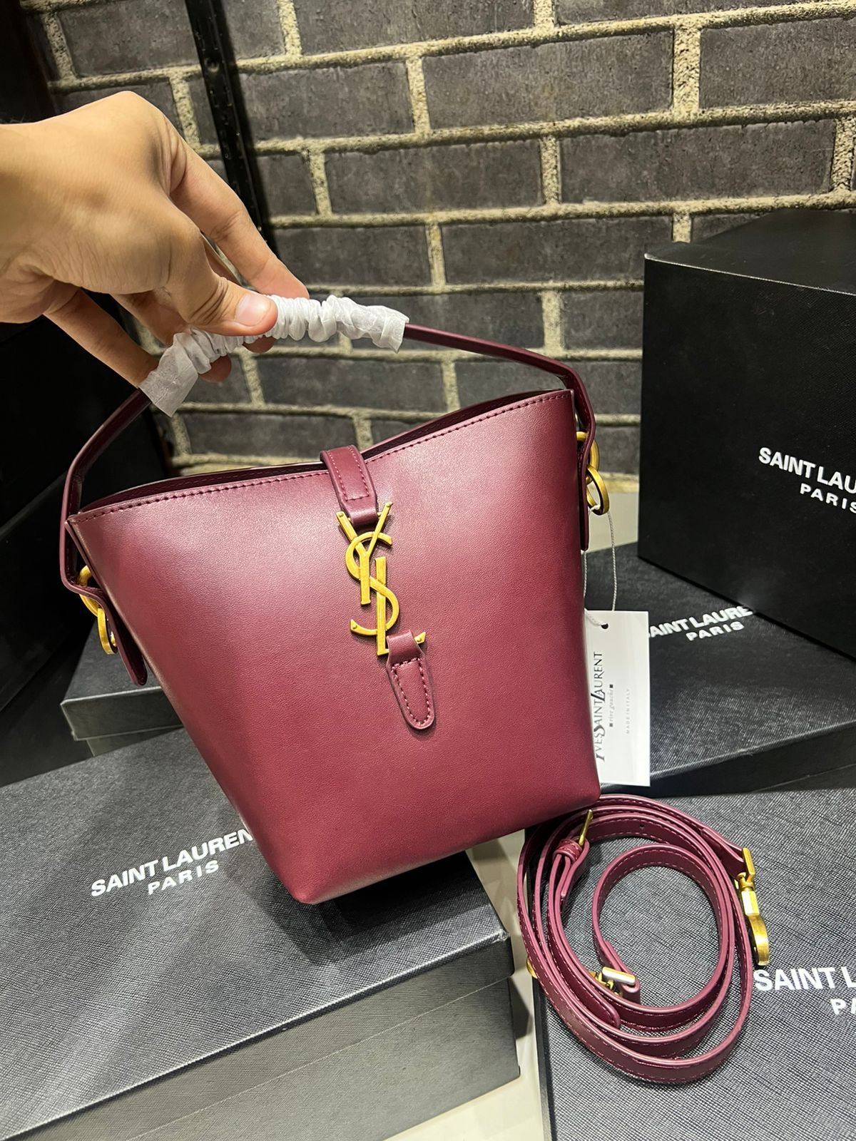 SAINT LAURENT LE 37 MINI – Women Bag | Shiny Leather Official Model (Maroon)