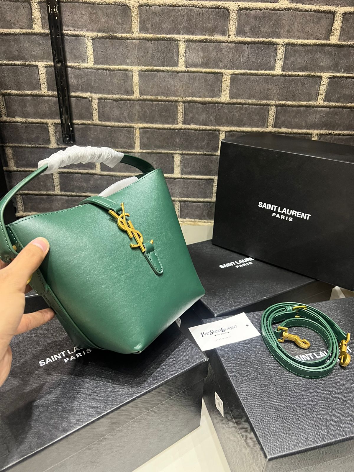 SAINT LAURENT LE 37 MINI – Women Bag | Shiny Leather Official Model (Green)