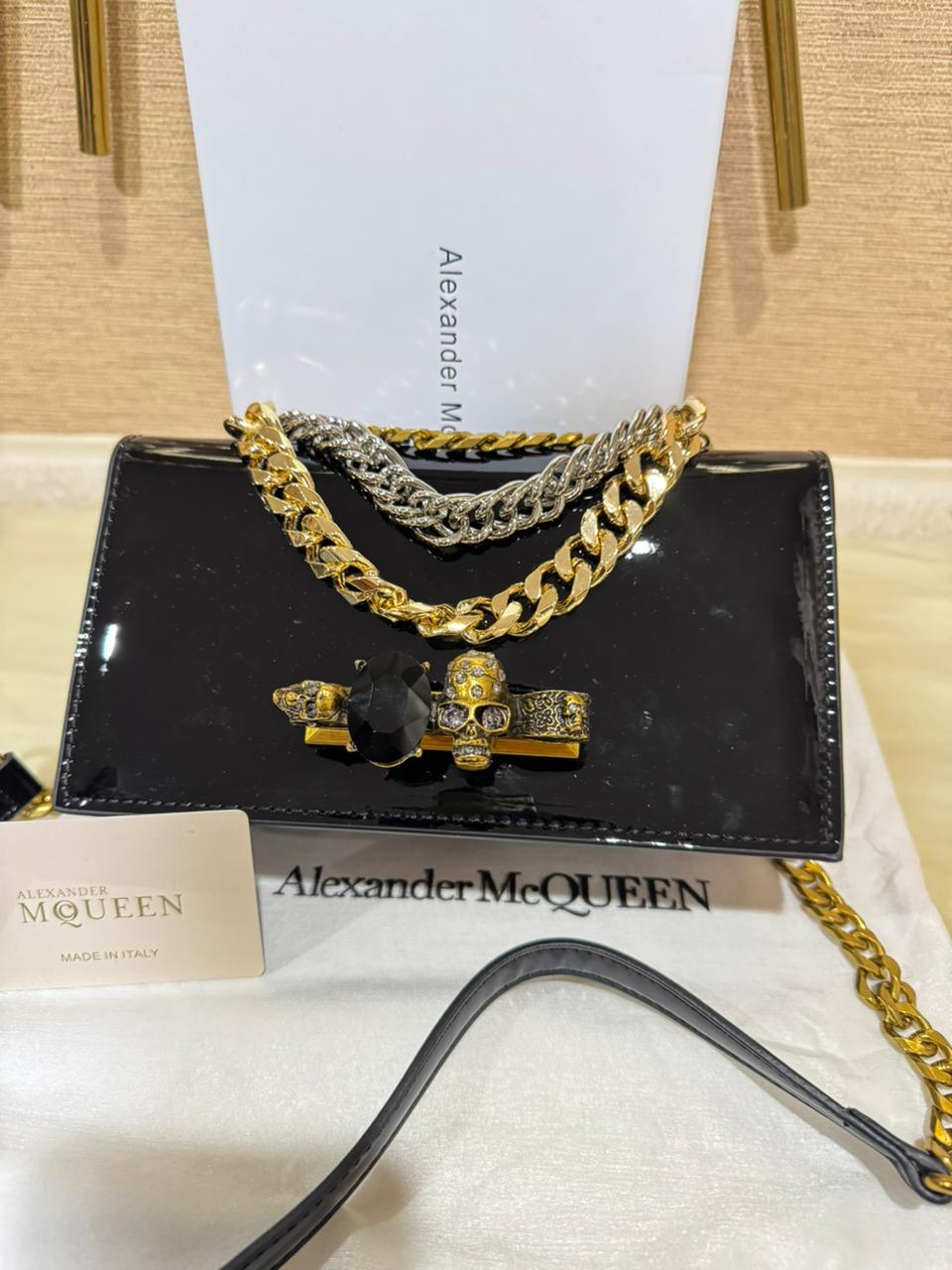 ALEXANDER MCQUEEN – Women Bag | Embossed Chain Design | Limited Stock (Black)