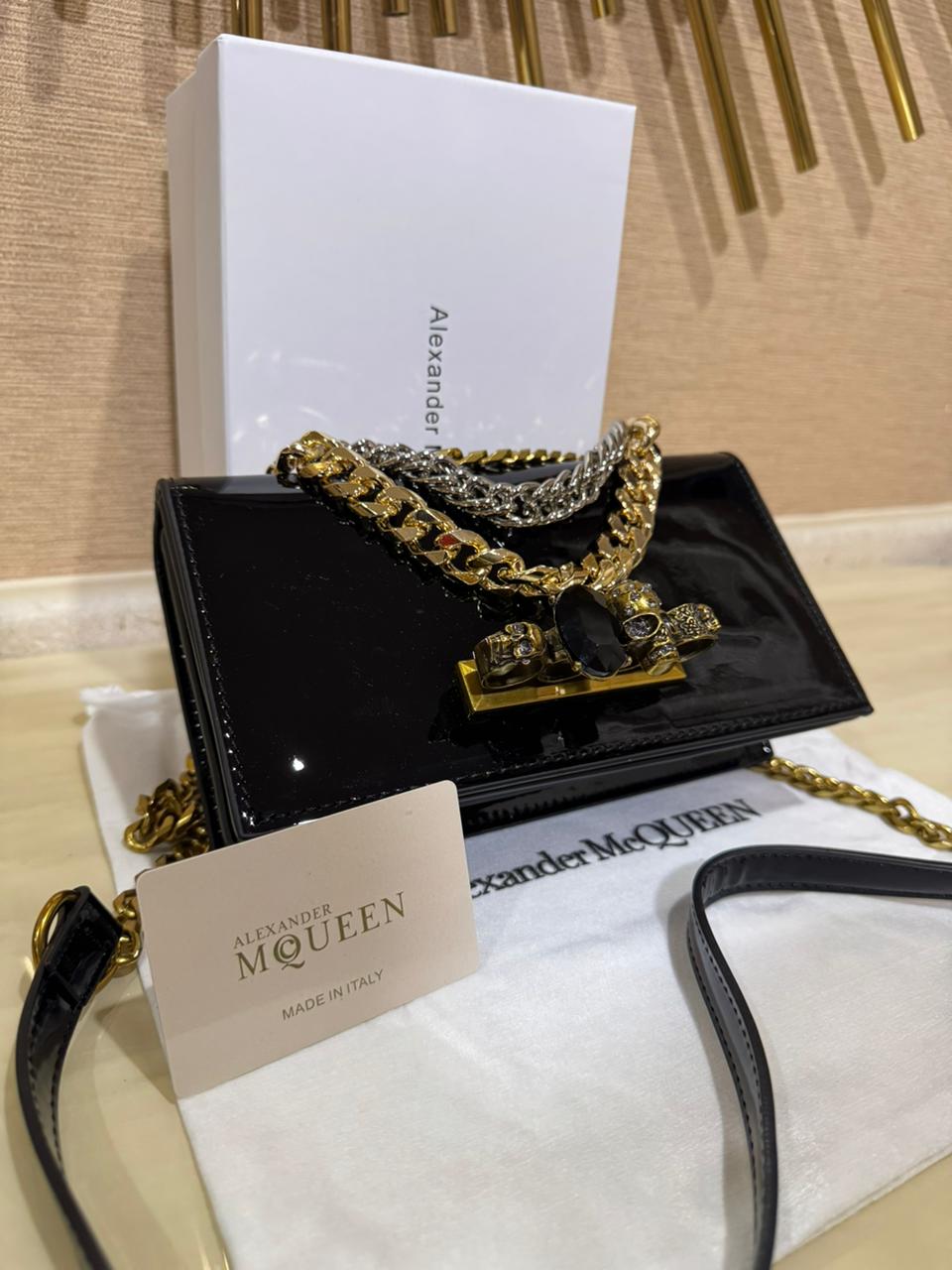 ALEXANDER MCQUEEN – Women Bag | Embossed Chain Design | Limited Stock (Black)