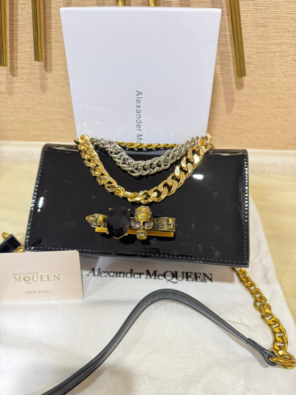 ALEXANDER MCQUEEN – Women Bag | Embossed Chain Design | Limited Stock (Black)