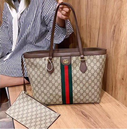 GUCCI OPHIDIA LARGE TOTE – Women Bag | GG Supreme Canvas & Leather Trim (Chocolate Beige)