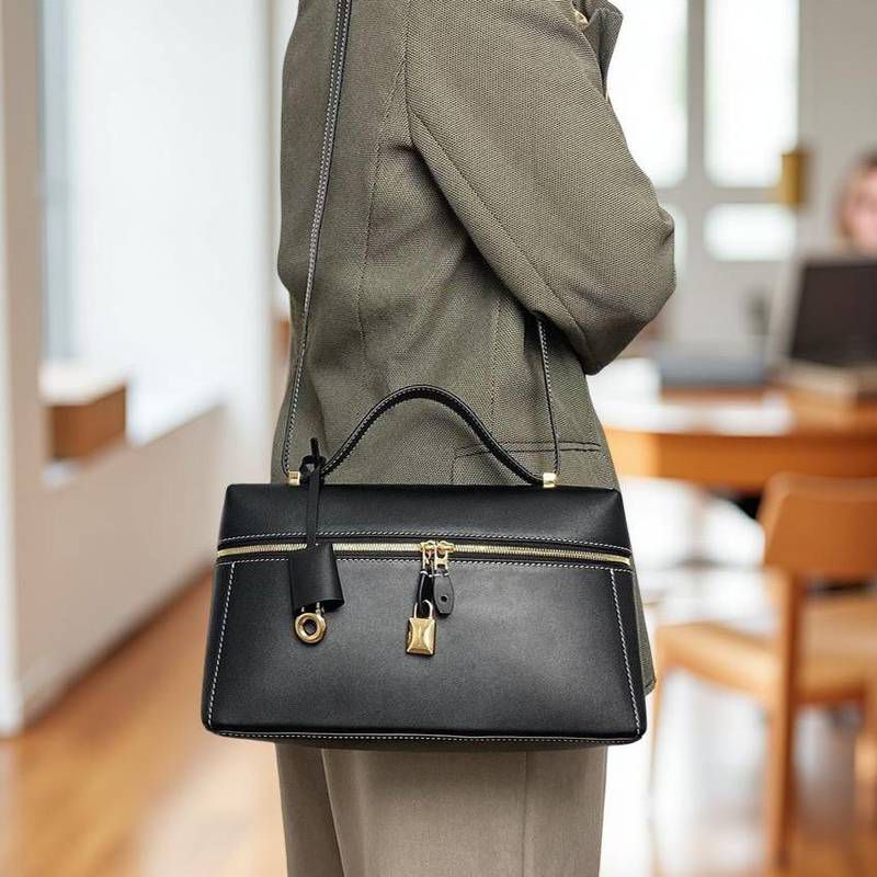 LORO PIANA EXTRA BAG L27 – Women Bag | Smooth Calfskin Luxury Shoulder Bag (Black)