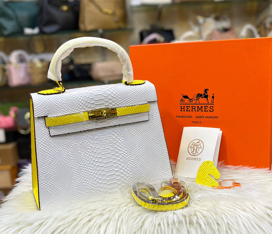 HERMÈS KELLY 28CM – Women Bag | Crocodile Leather with Palladium Hardware (White)