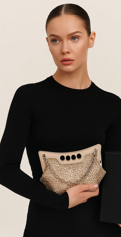 ALEXANDER MCQUEEN MICRO PEAK – Women Bag | Crystal Embellished Metallic Leather (Golden)