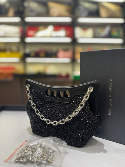 ALEXANDER MCQUEEN MICRO PEAK – Women Bag | Crystal Embellished Metallic Leather (Black)