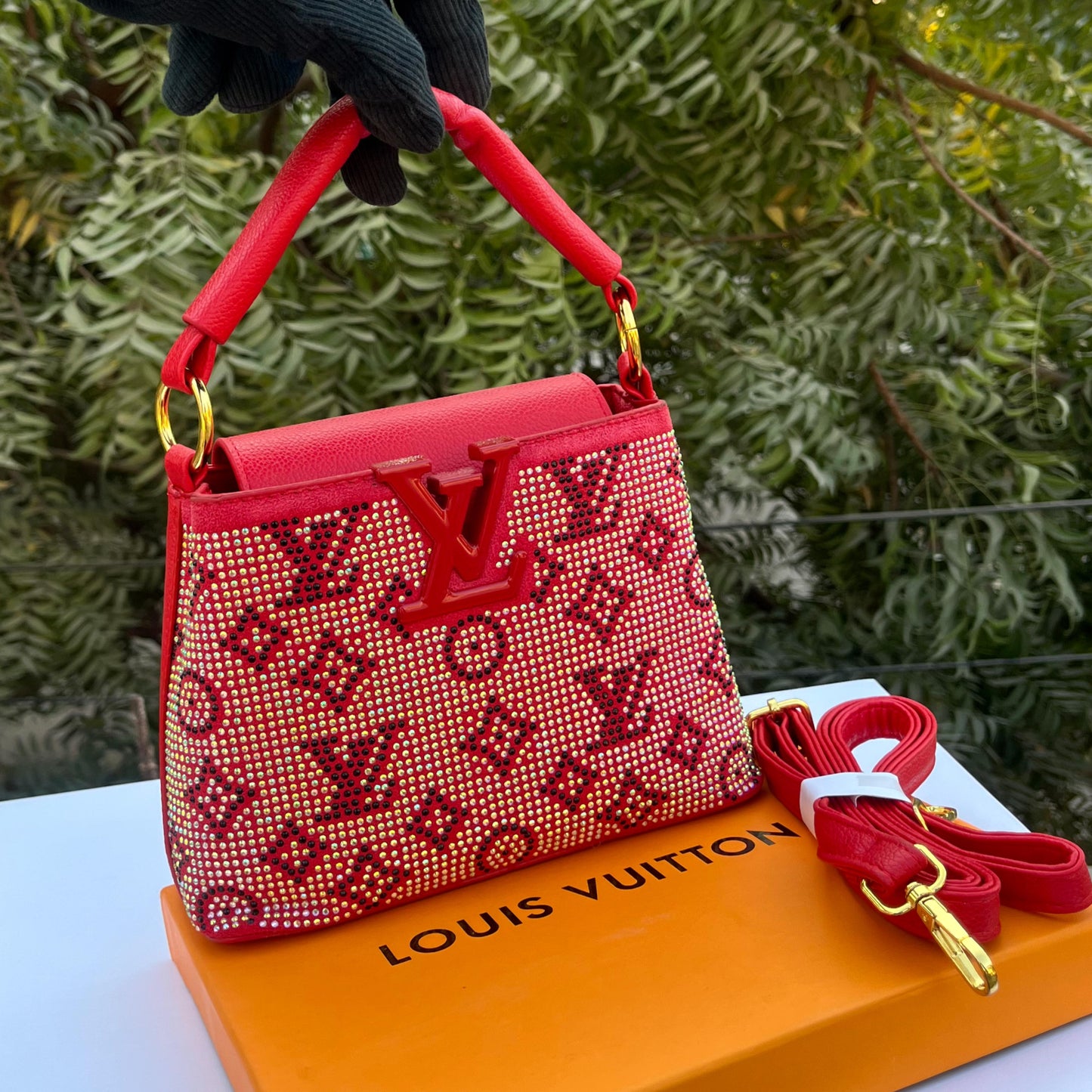 LOUIS VUITTON – Women Bag | Luxury Handbag with Long Belt | Complete Brand Packaging (Red)