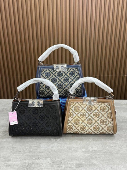 TORY BURCH Women Bag – T Monogram Studded Jacquard | Premium Quality (Black)