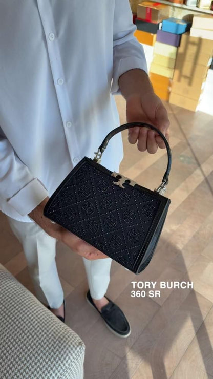 TORY BURCH Women Bag – T Monogram Studded Jacquard | Premium Quality (Black)