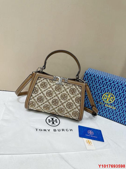 TORY BURCH Women Bag – T Monogram Studded Jacquard | Premium Quality (Beige)