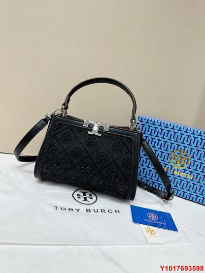 TORY BURCH Women Bag – T Monogram Studded Jacquard | Premium Quality (Black)