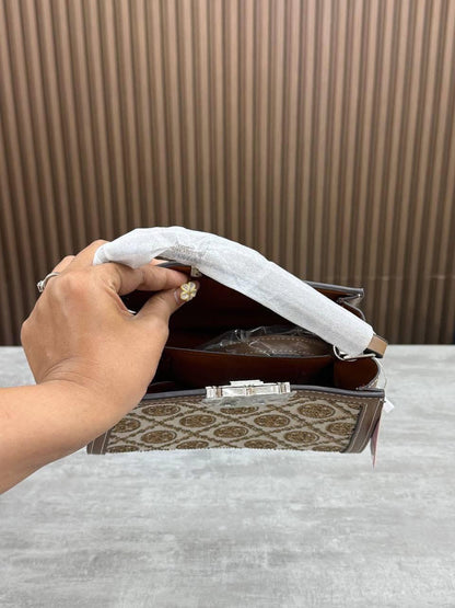 TORY BURCH Women Bag – T Monogram Studded Jacquard | Premium Quality (Beige)