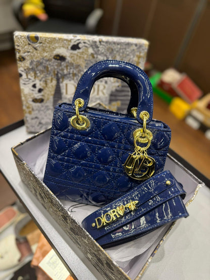 CHRISTIAN DIOR Women Bag – Lady Dior Cannage Patent Leather | Premium Quality (Blue)